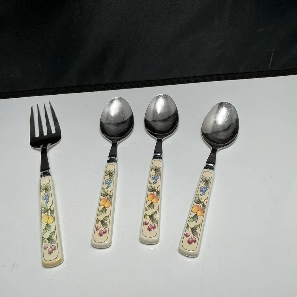 MIKASA VINTAGE GARDEN HARVEST STAINLESS SET/4 SERVING PIECES, 3 Spoons & Fork